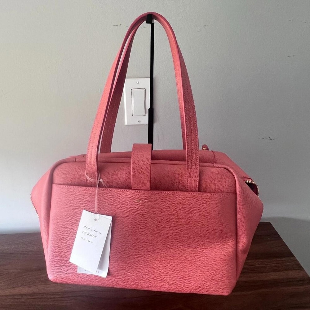 NWT Senreve Doctor Bag Coral Pink Pebbled Italian Leather Satchel Gold Hardware